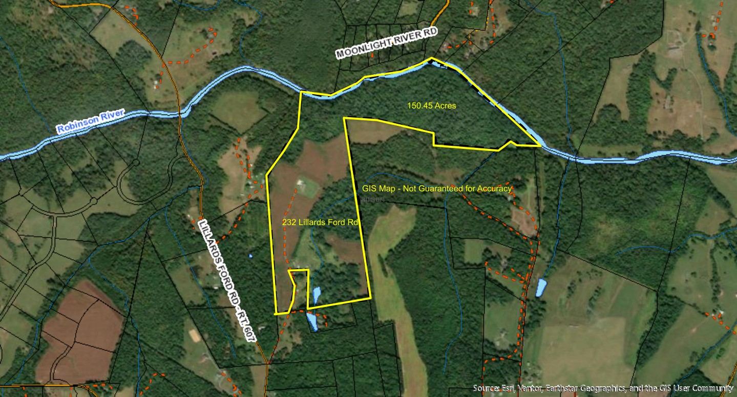 GIS aerial map showing approximate property boundaries in yellow alongside the Robinson River